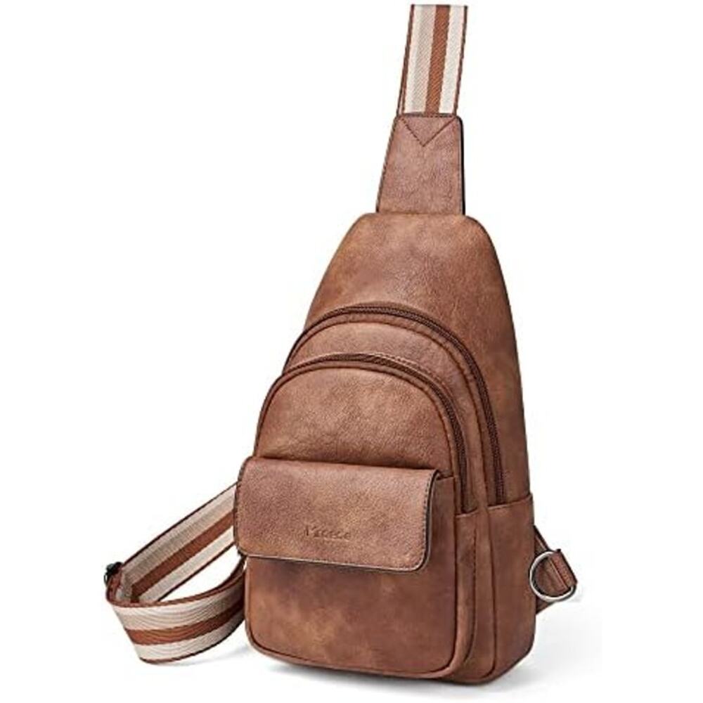 NEW Brown Vegan Leather Sling Crossbody Bag –  Brown w/ Wide Strap